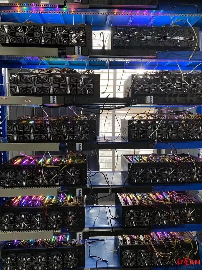 A close-up of a high-performance Ethereum mining rig